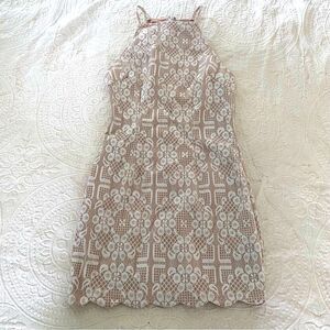 Forever 21 size S Bodycon Crochet Overlay High Neck Scallop Hem Dress